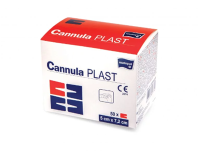 Picture of CANNULA PLAST neausts, pašlīpošs plāksteris kanulām, sterils, 5×7.2 cm 50 gab.