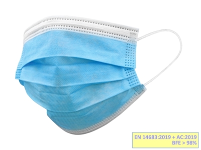 Picture of GISAFE 98% FILTERING MASK, 3 PLY, TYPE IIR WITH LOOPS, PEDIATRIC, LIGHT BLUE, FLOW PACK, 10 PCS.