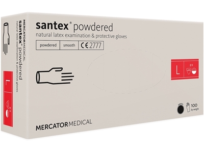 Picture of SANTEX LATEX GLOVES, PRE POWDERED, LARGE, 100 PCS.